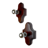 Pair of geometric Art Deco wall lights, carved wood, France, 1960s