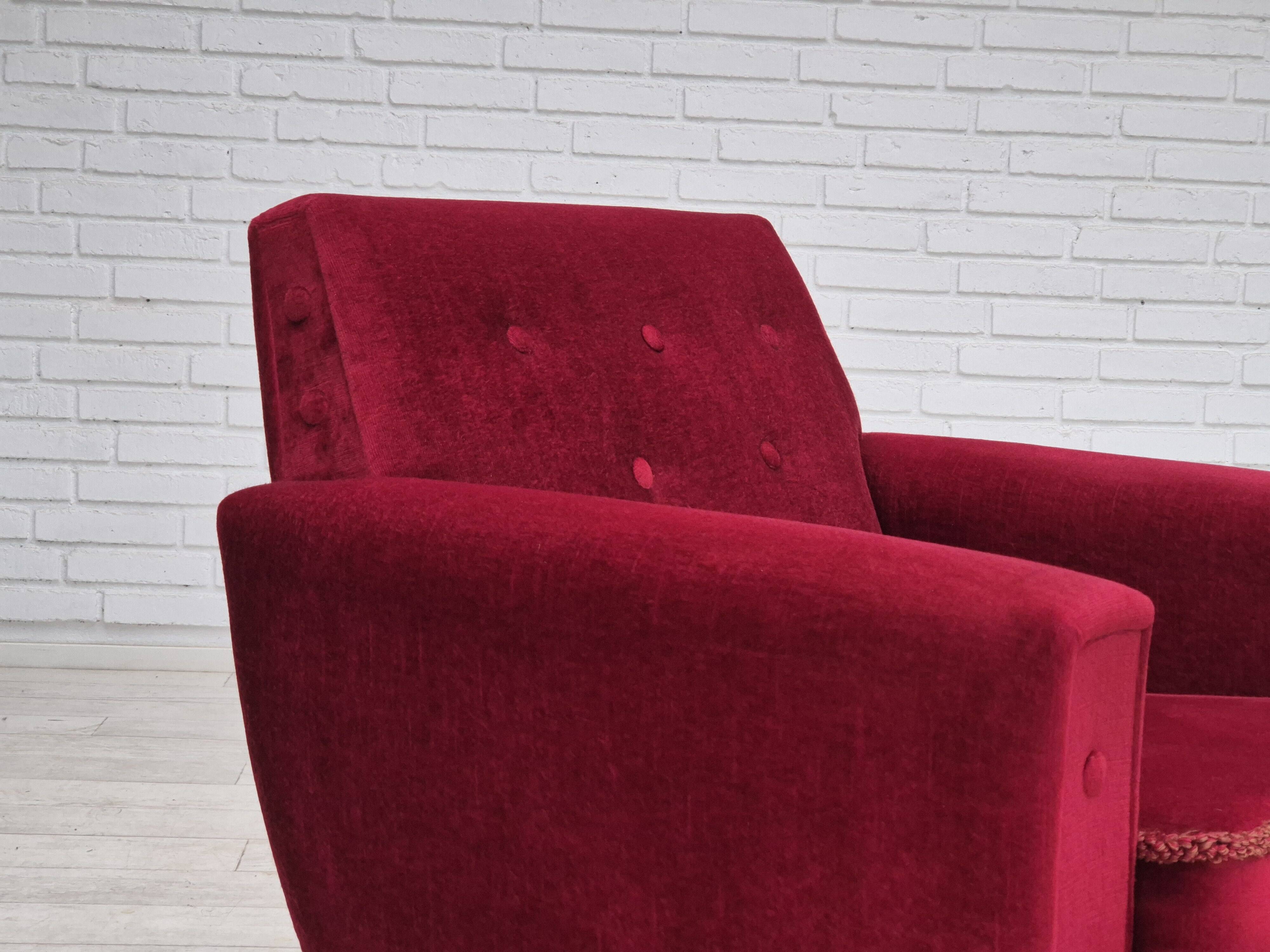 1970s, Danish lounge chair, original condition, cherry-red velour fabric.