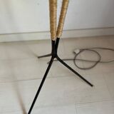 Vintage tripod floor lamp in metal and rope