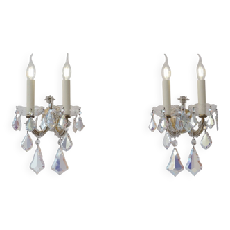 Pair Murano Glass wall lights iridescent crystal Barovier style 1920s Italy