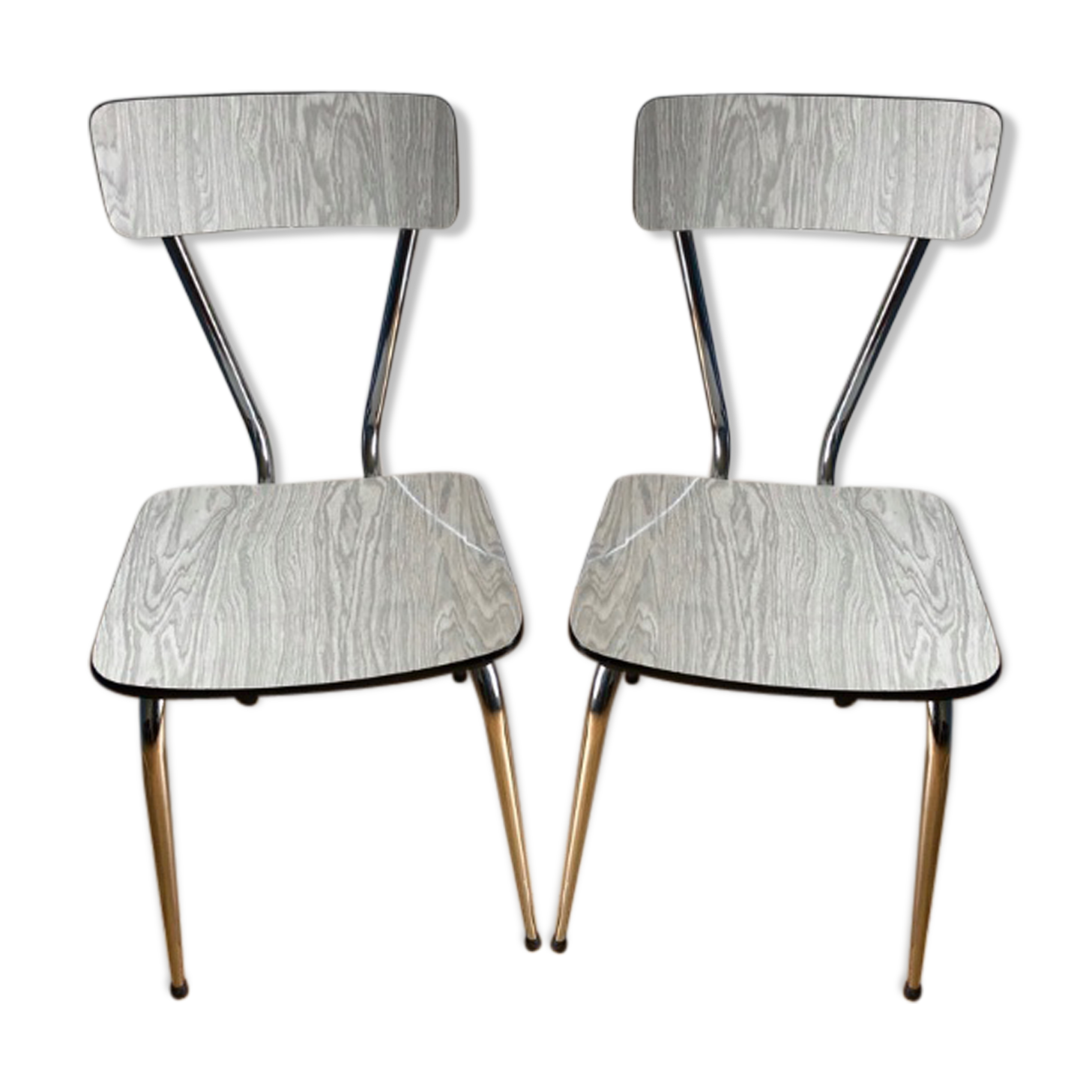 White and grey Formica chairs