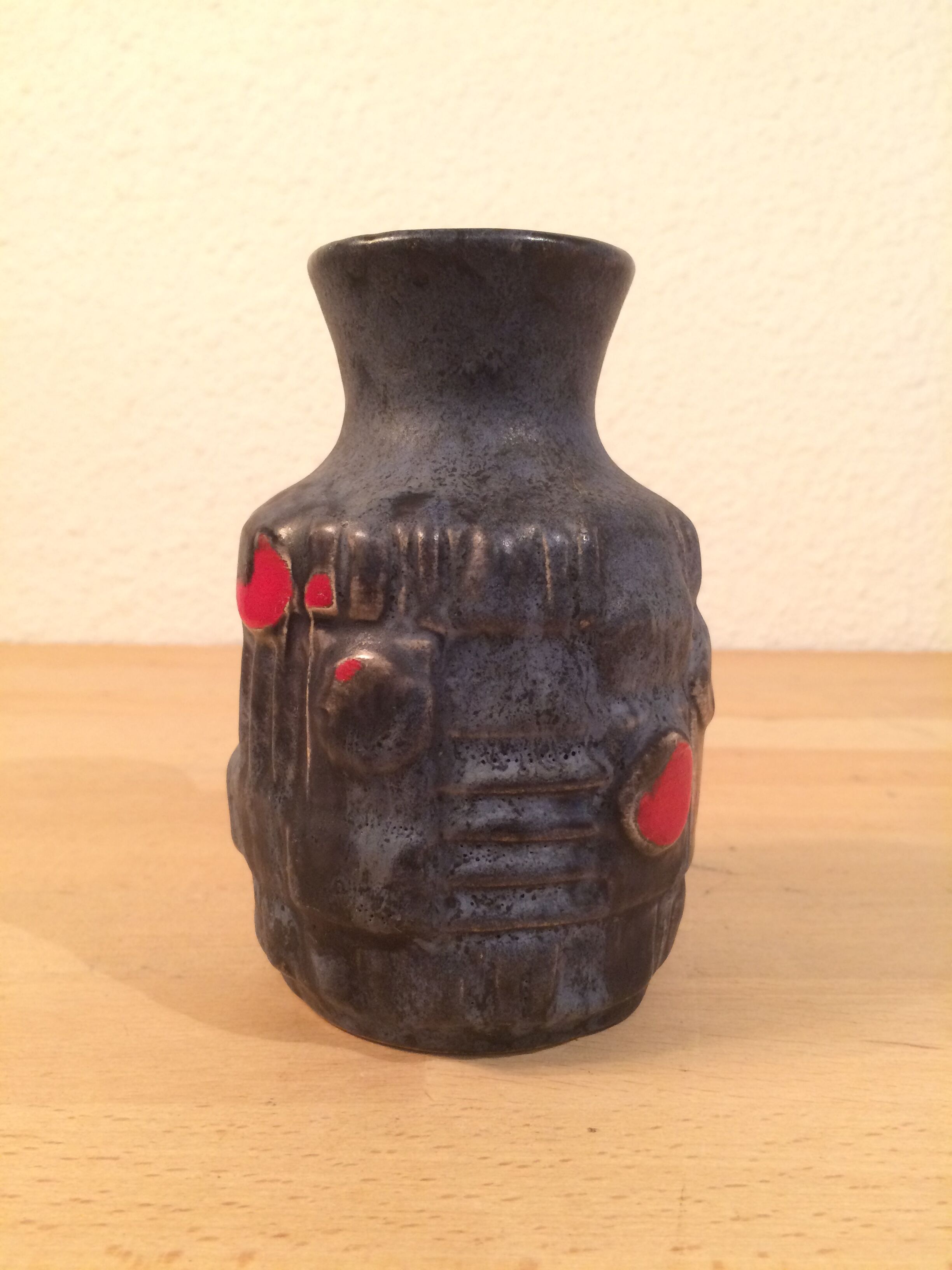 Ceramic vase geometric shapes black and red West Germany