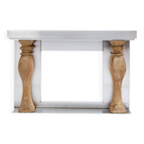 Manteau de cheminée Maison Jansen acier brossé pierre de taille 1968