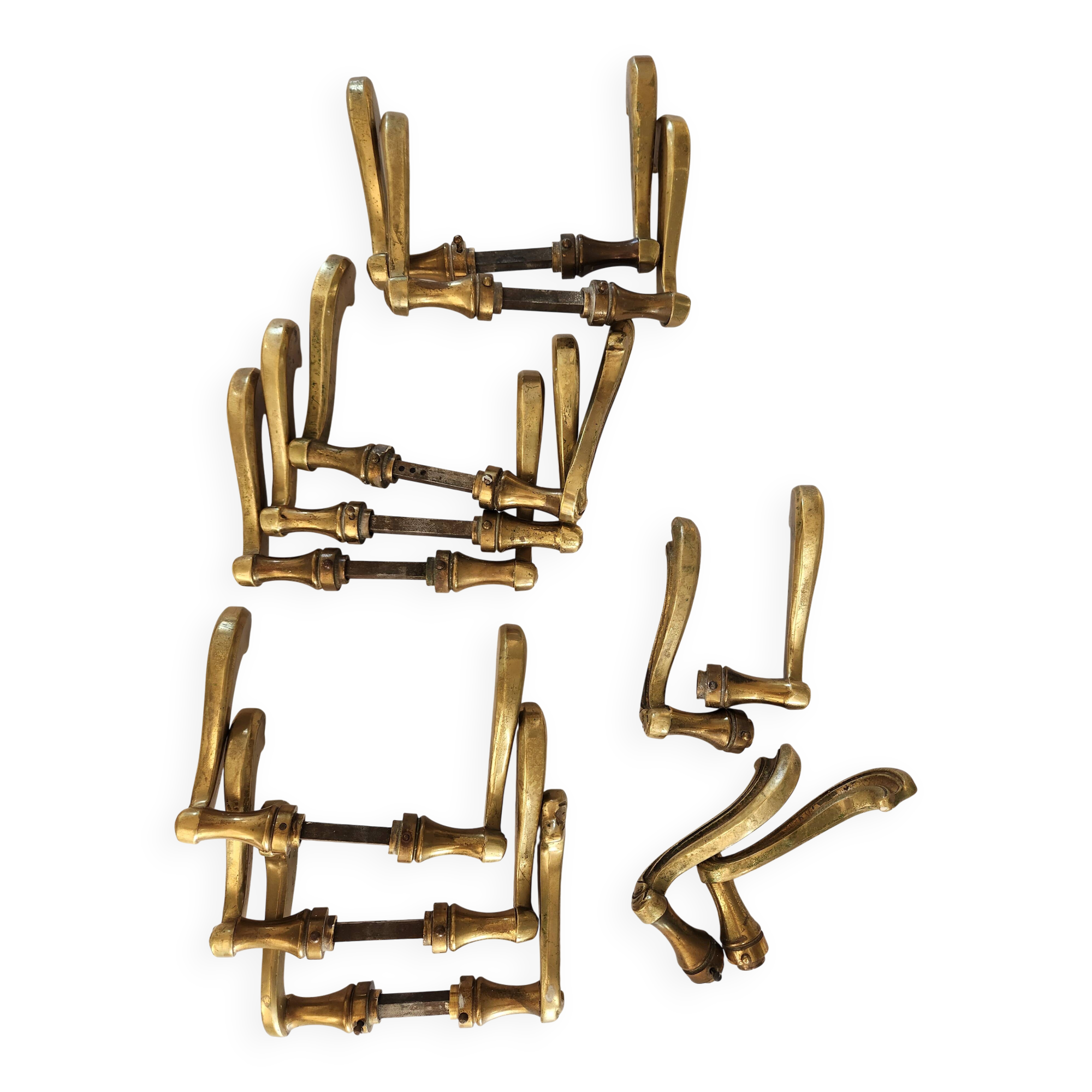Set of 10 pairs of solid brass door handles – antique style / classic