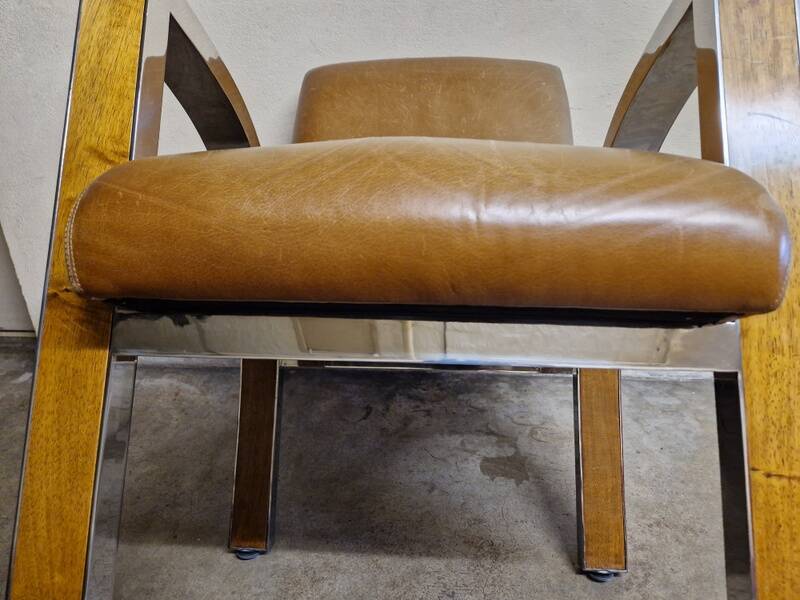 Aviator chair - In walnut veneer and chrome metal - 1970s design