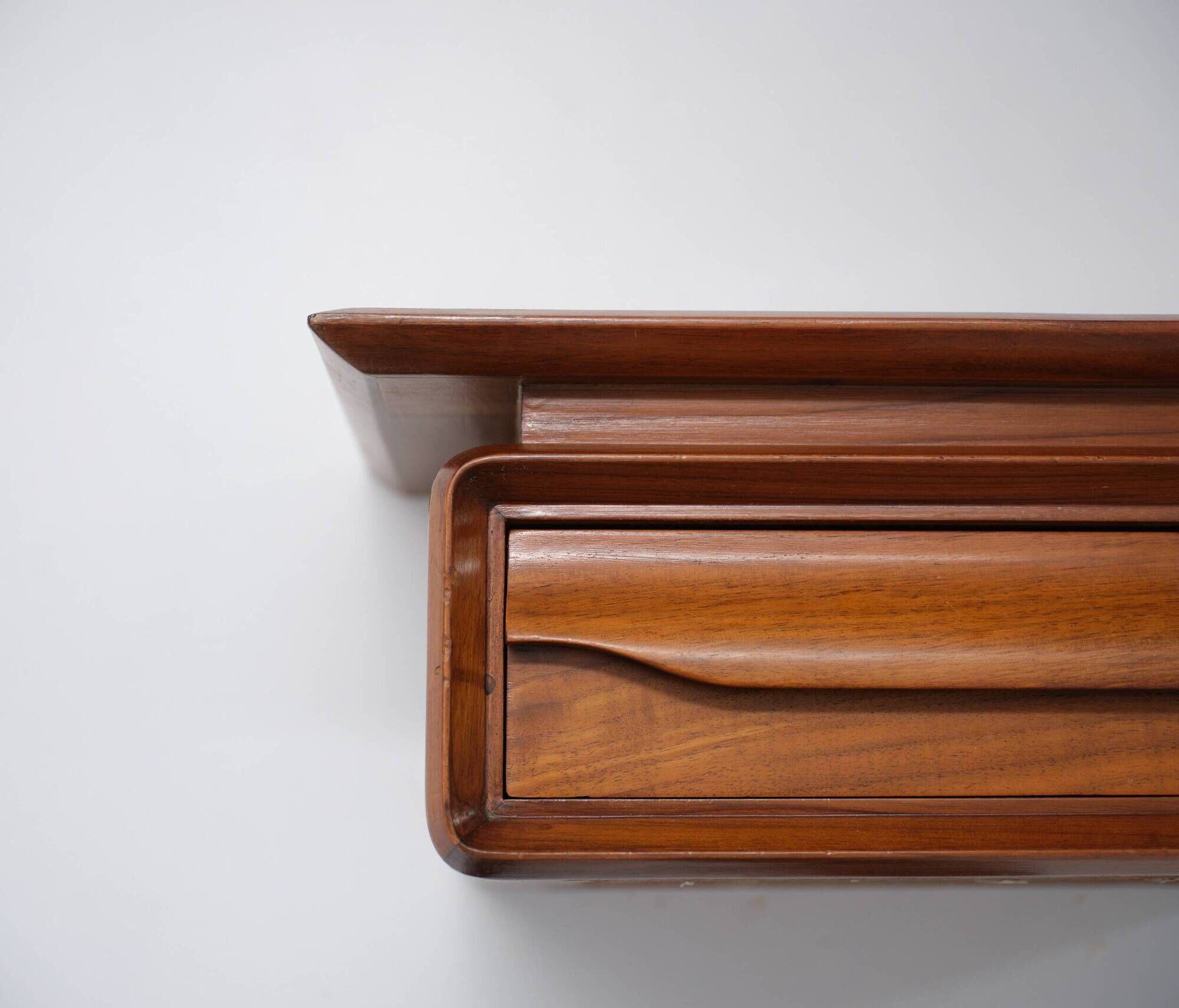 Pair of 1950s Italian Wall-Mounted Wooden Nightstands with Single Drawer
