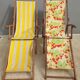 Chilean duo vintage wooden deckchairs with footrest
