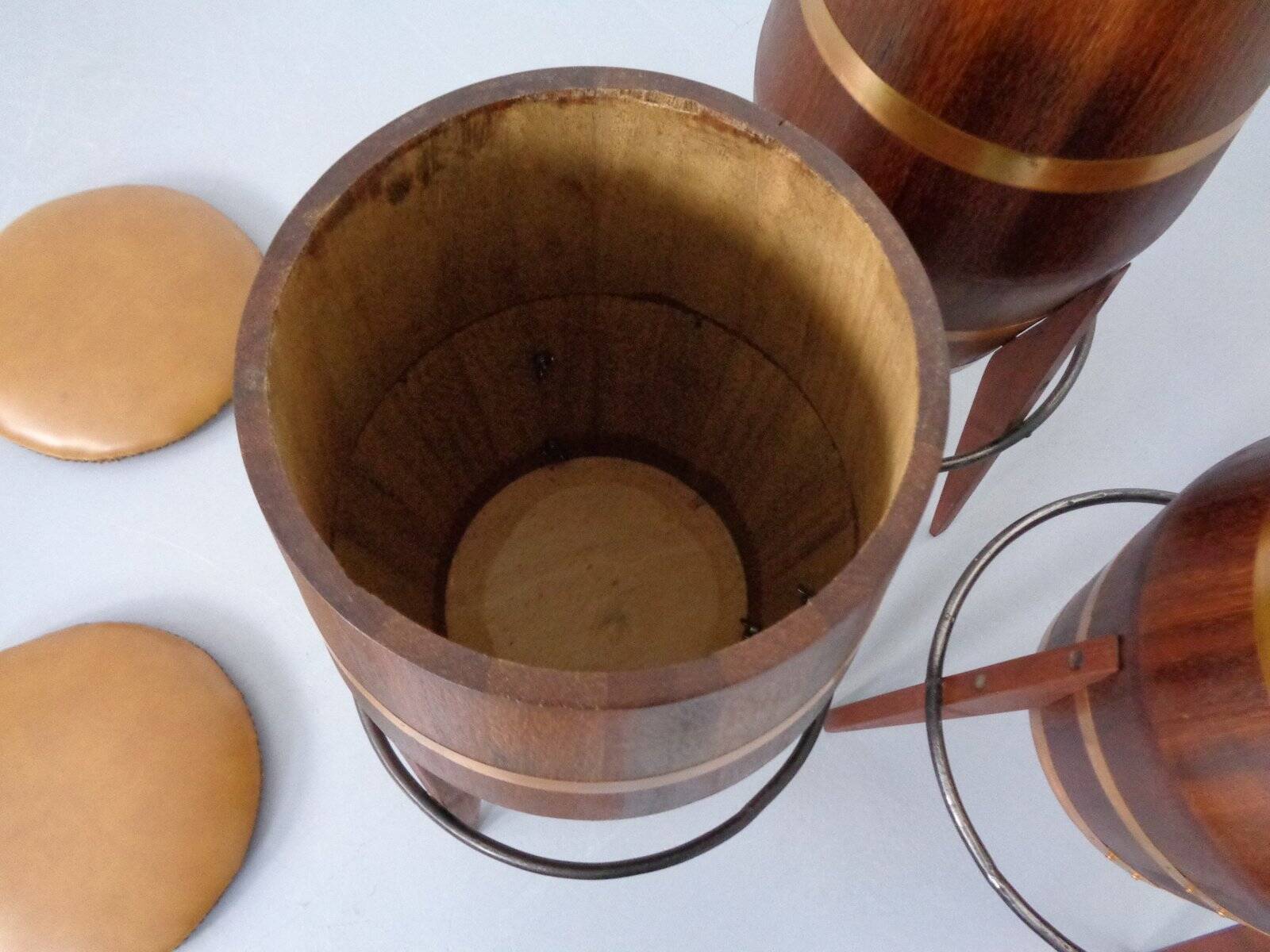 Mid-Century Teak & Copper Bar Stools, 1960s, Set of 3