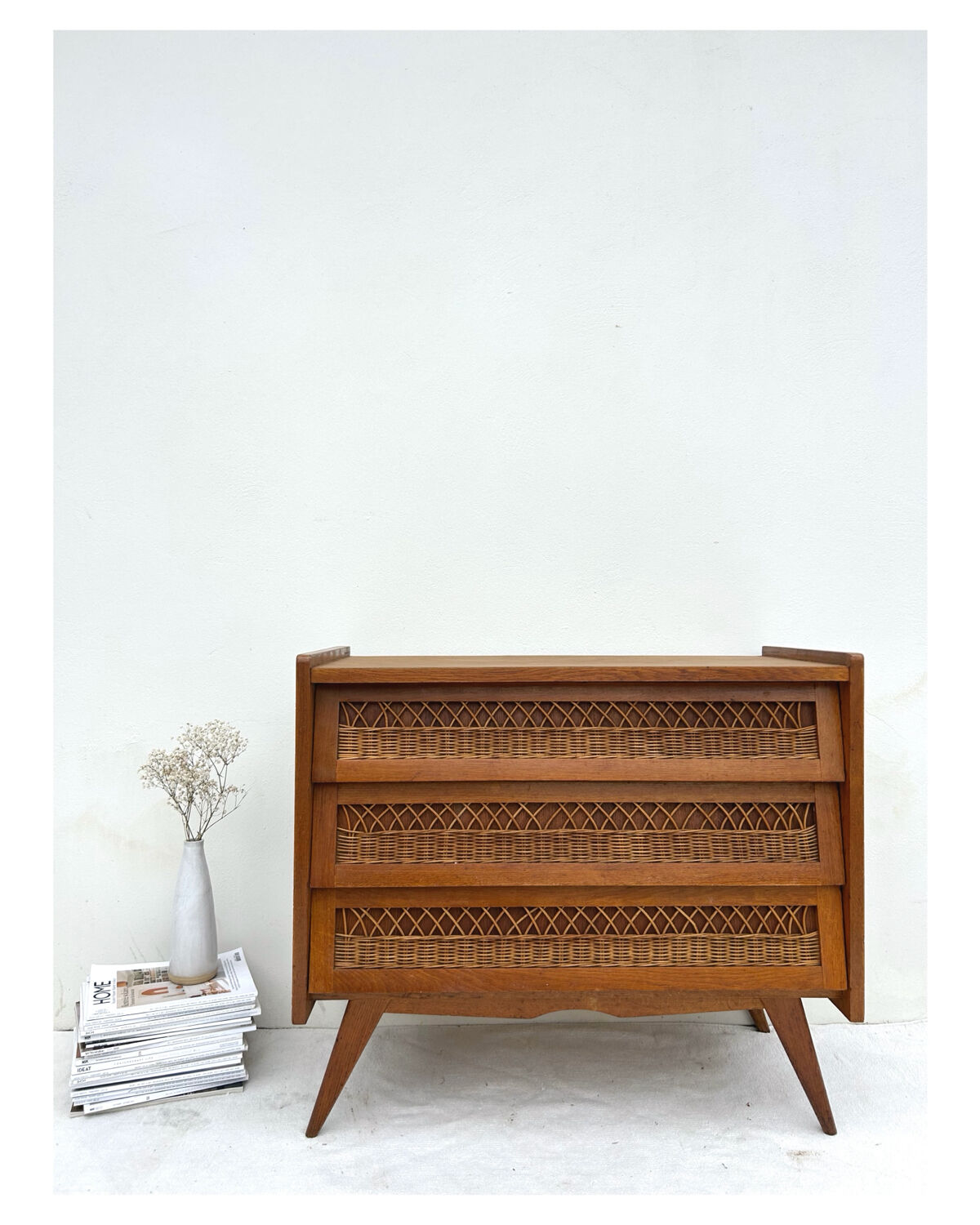 Rattan and wood chest of drawers