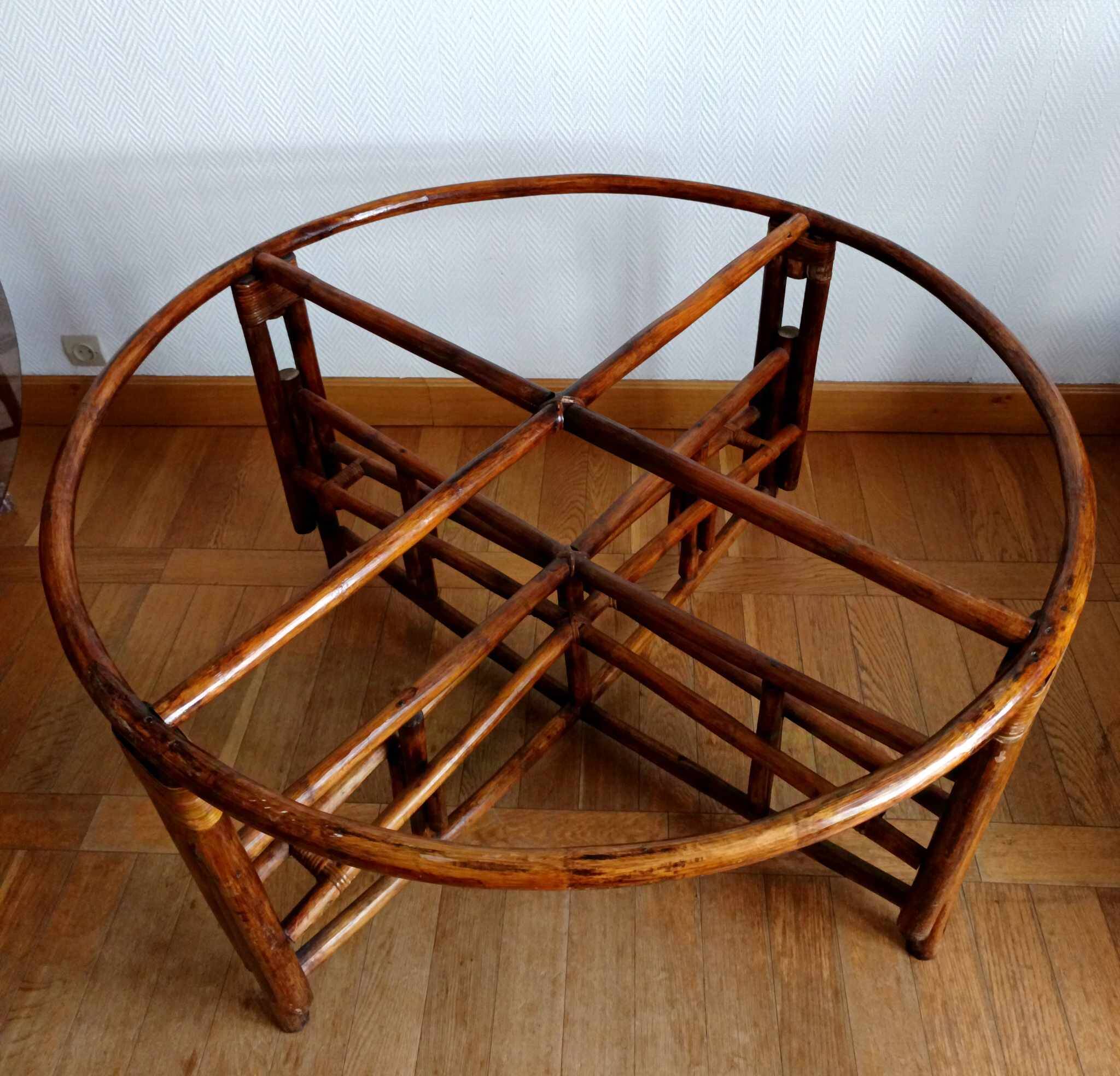 Large telescopic rattan table circa 1970