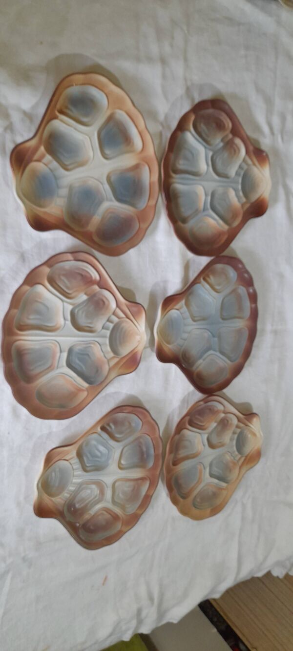 6 assiettes à huitres en faïence de Salins modèle Pyla