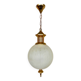 Mid century glass and brass pendant light