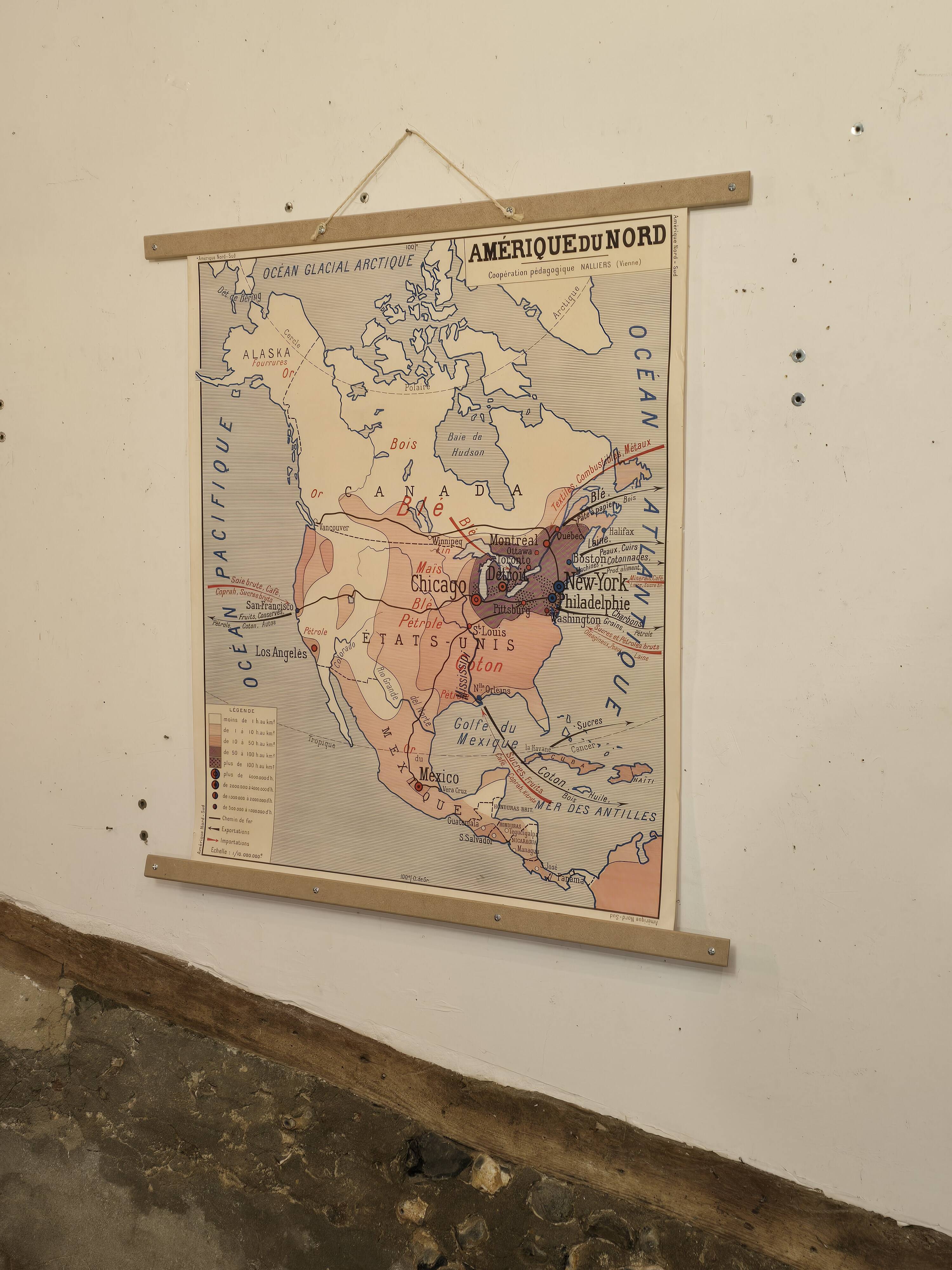 Old geography map / school map South America North America