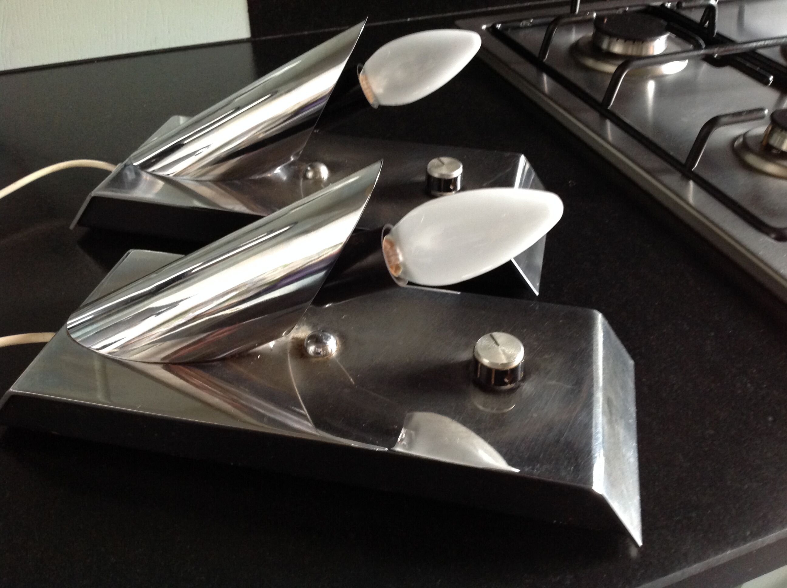 Pair of vintage chrome lamps, 70s