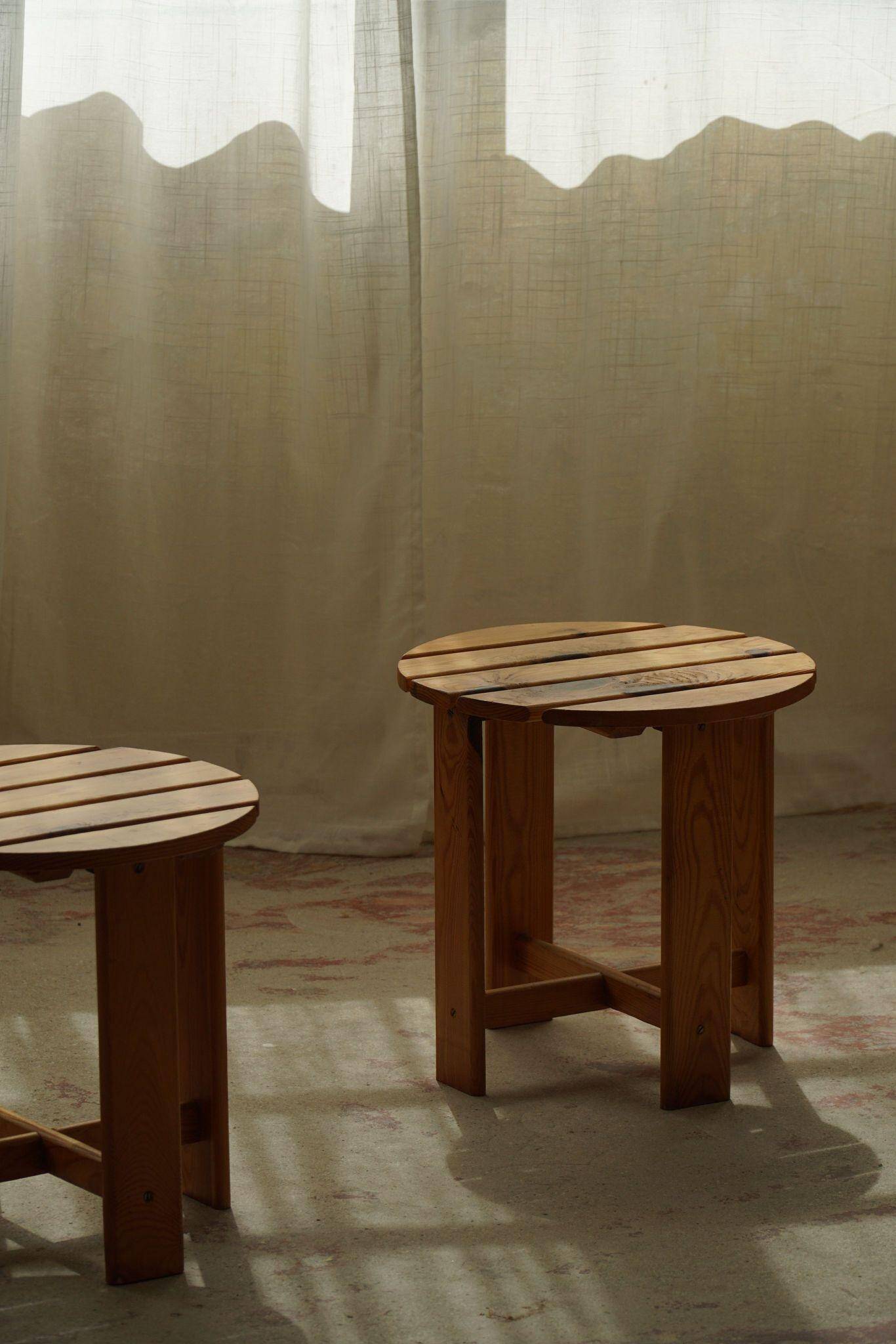 Pair of pine stools by a Swedish cabinetmaker, mid-century modern, 1960s.