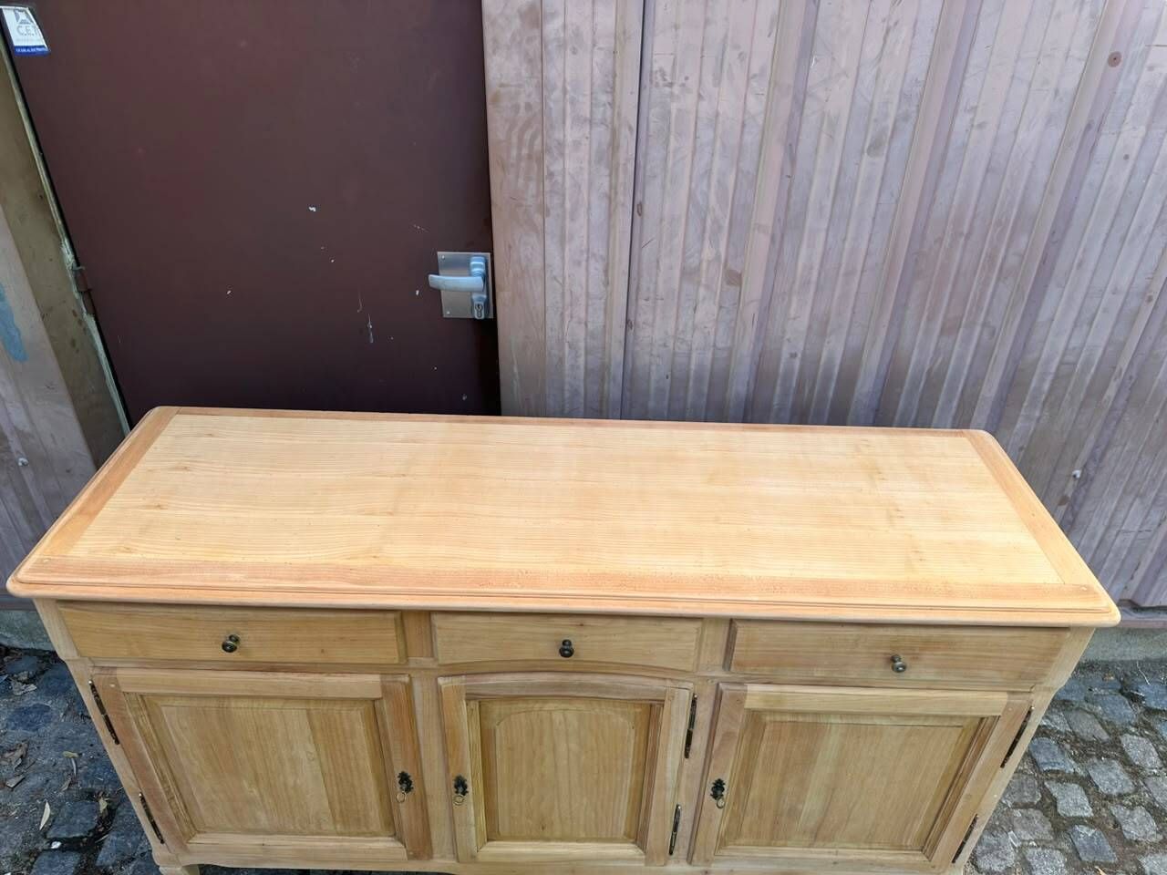 Louis XV buffet stripped in solid cherry wood 1970 165cm