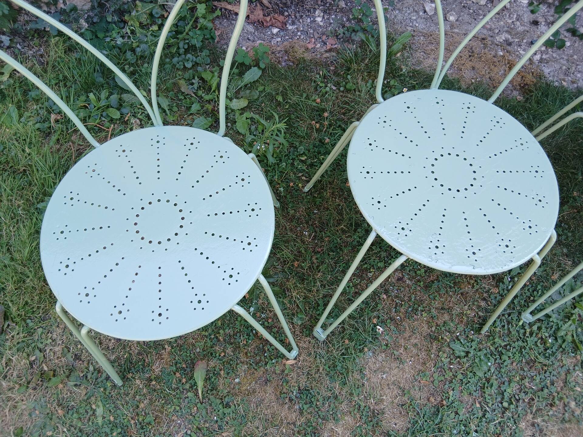 Salon de jardin 1 table 4 chaises fer forgé ancien vert Provence