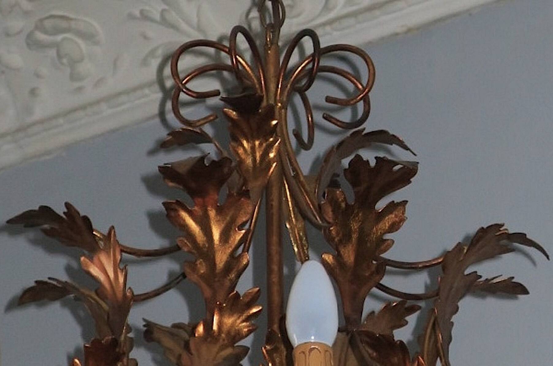 Large mid century gilt tole 8-light chandelier by Hans Kögl, 1960s