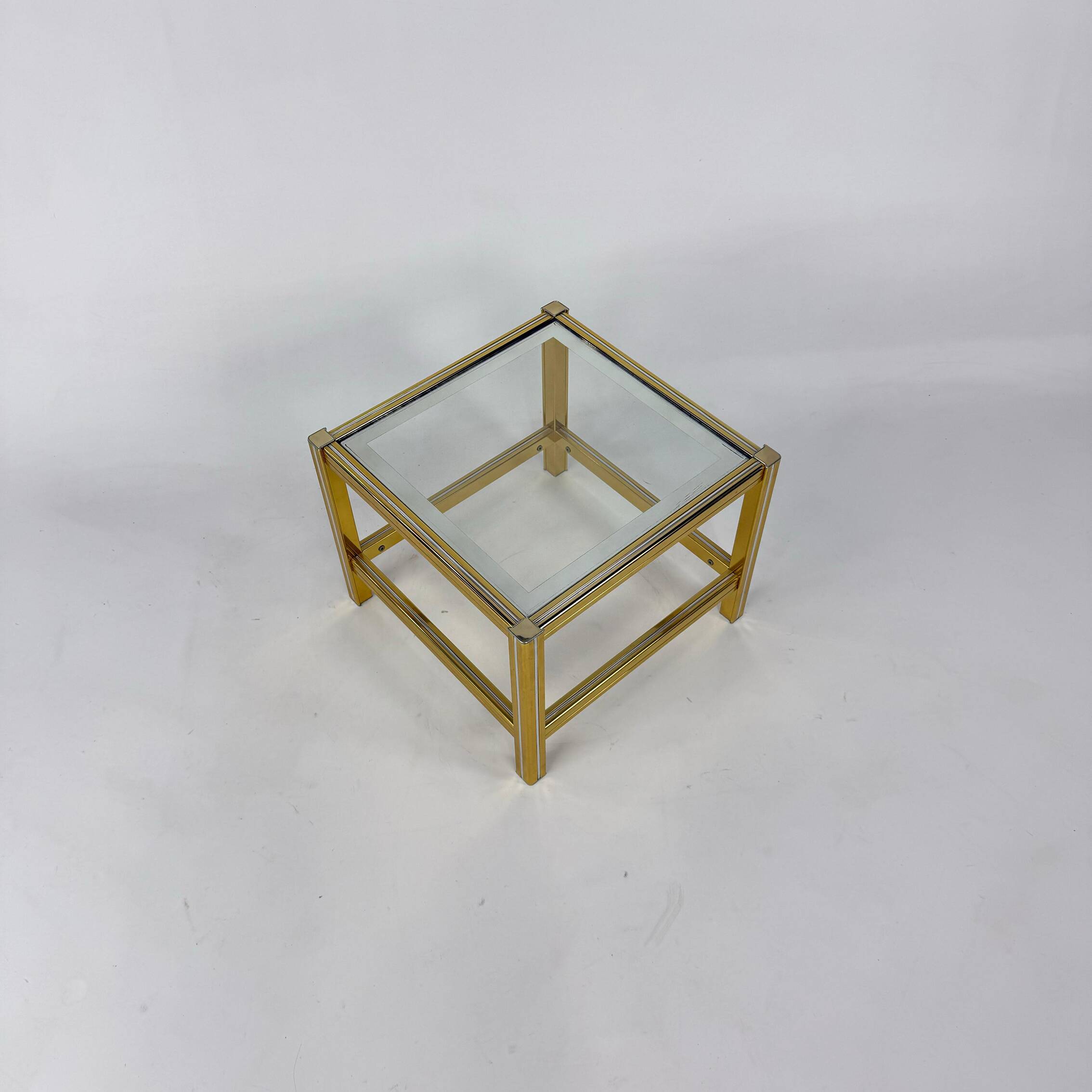 Hollywood Regency Brass and Glass Side Table, 1970s