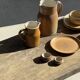 Lot de 4 assiettes à dessert en grès beige liseré brun Sarreguemines grès