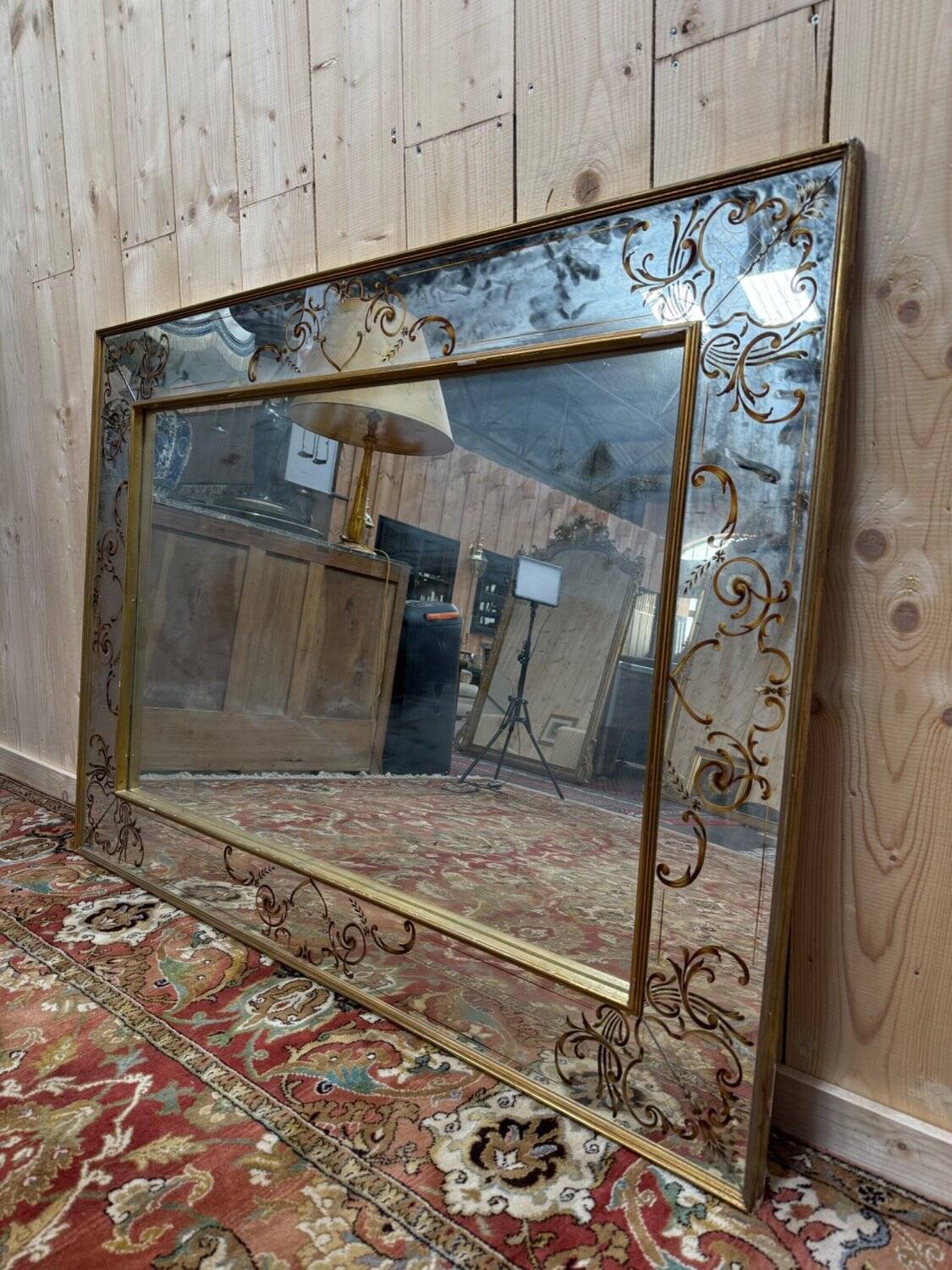 Miroir de bistrot Art Nouveau en verre églomisé