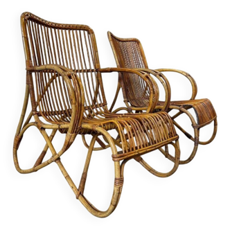 Set of 2 vintage rattan armchairs / individual Rohé armchairs