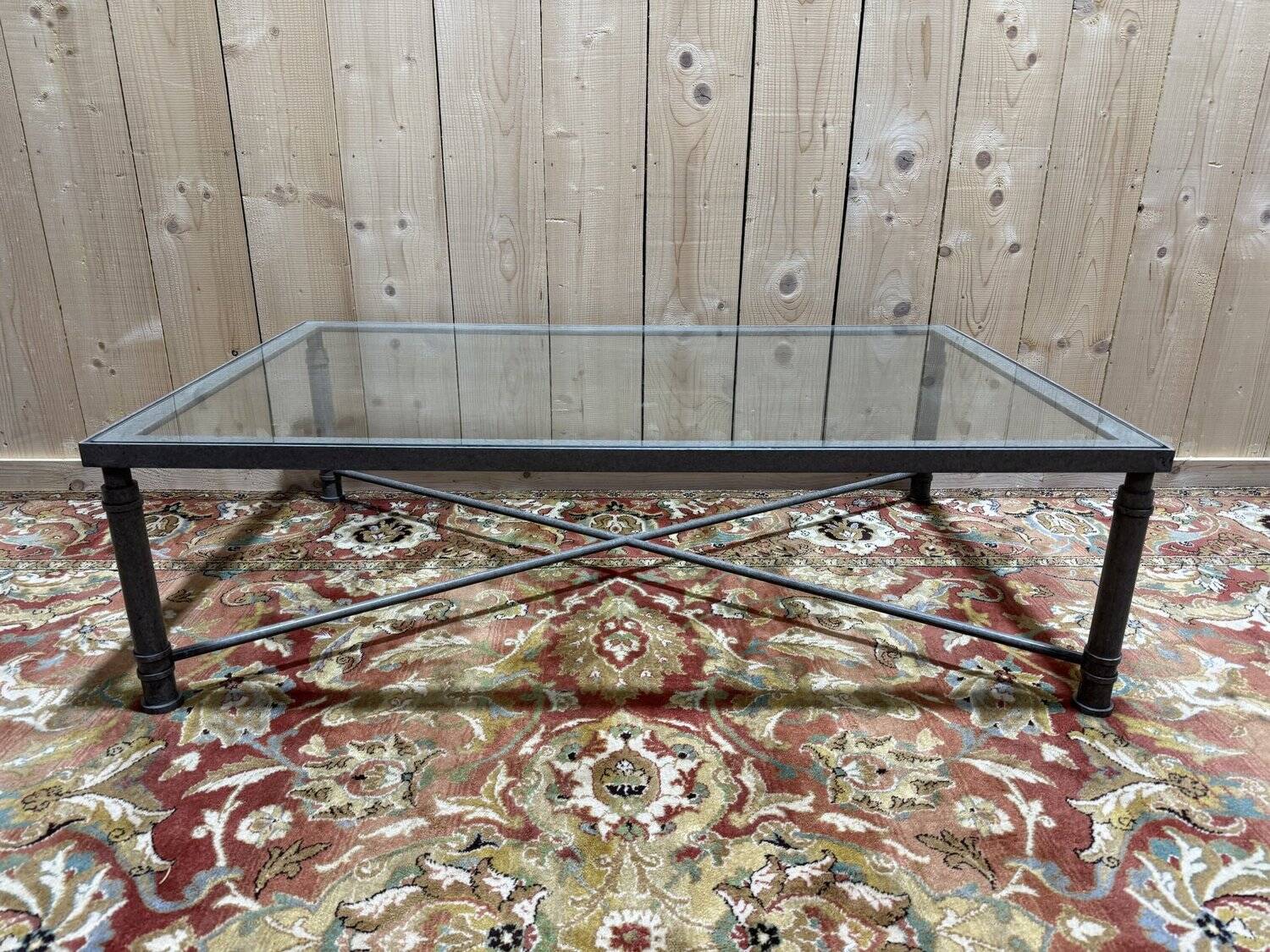 Table basse en fer et verre 1980