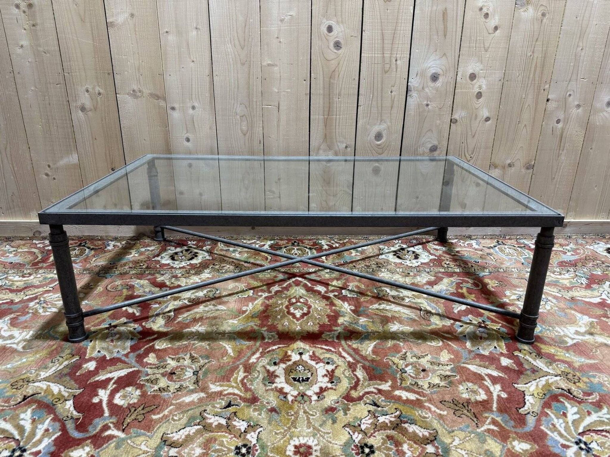 Table basse en fer et verre 1980