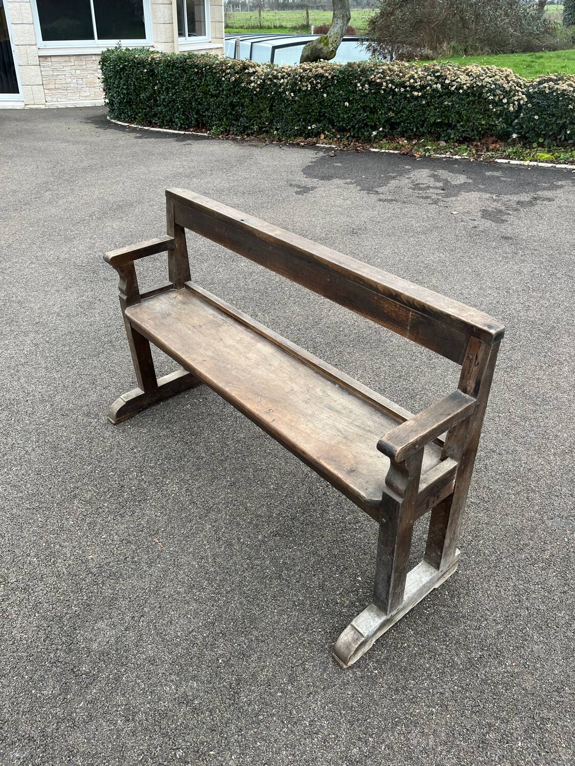 Old pegged oak church bench