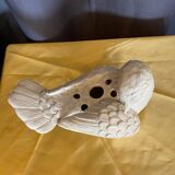 Bird dove with flowers in white earthenware from the 60s