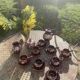 Coffee or tea service in enameled ceramic by Marius Giuge, artisan potter in Vallauris,