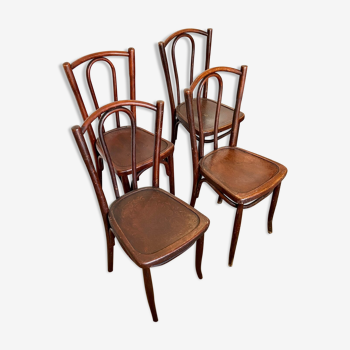 4 chaises bistrot en bois cintré et foncé