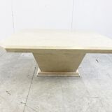 Table basse de bar cachée en travertin vintage, années 1970