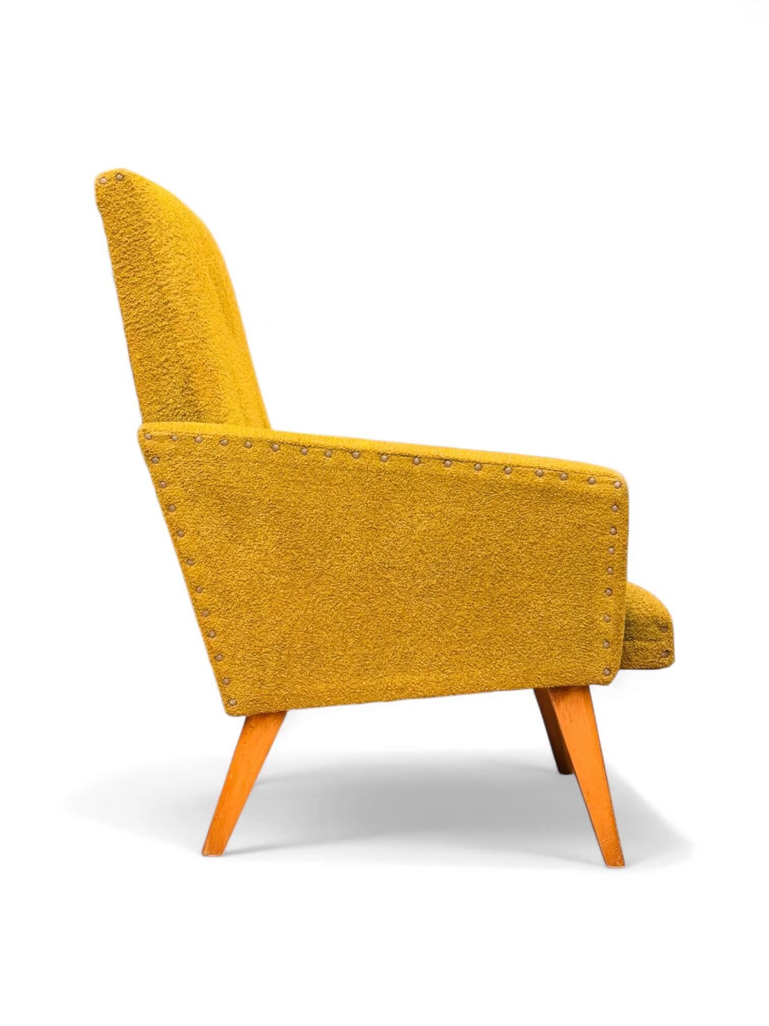 Vintage 60s armchair in cumin yellow terry fabric