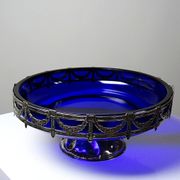 Antique cobalt glass and silver-plated metal bowl, Louis XVI style, circa 1900-1920.