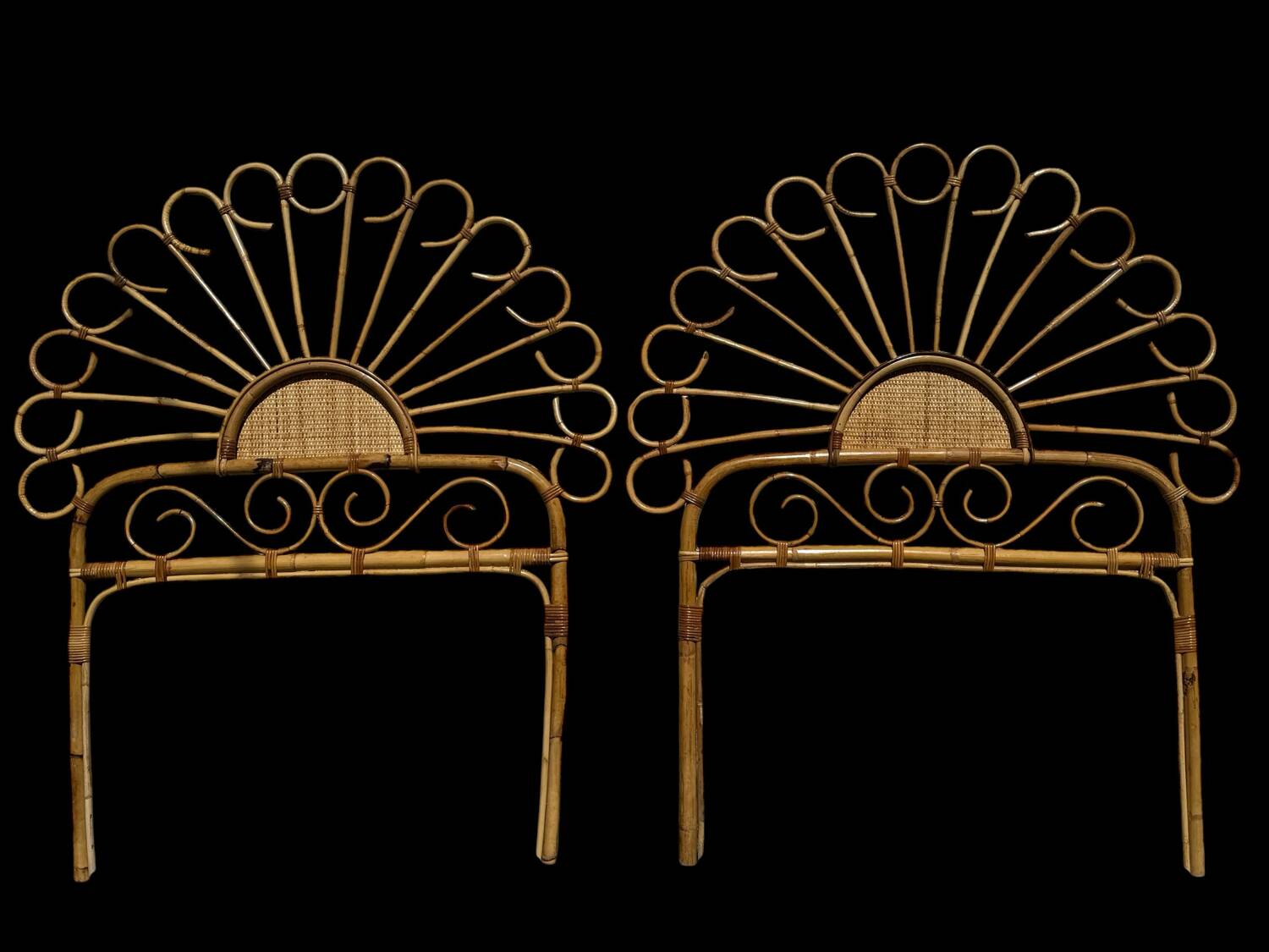 Bamboo and rattan headboard, handcrafted on the Côte d'Azur, 1960
