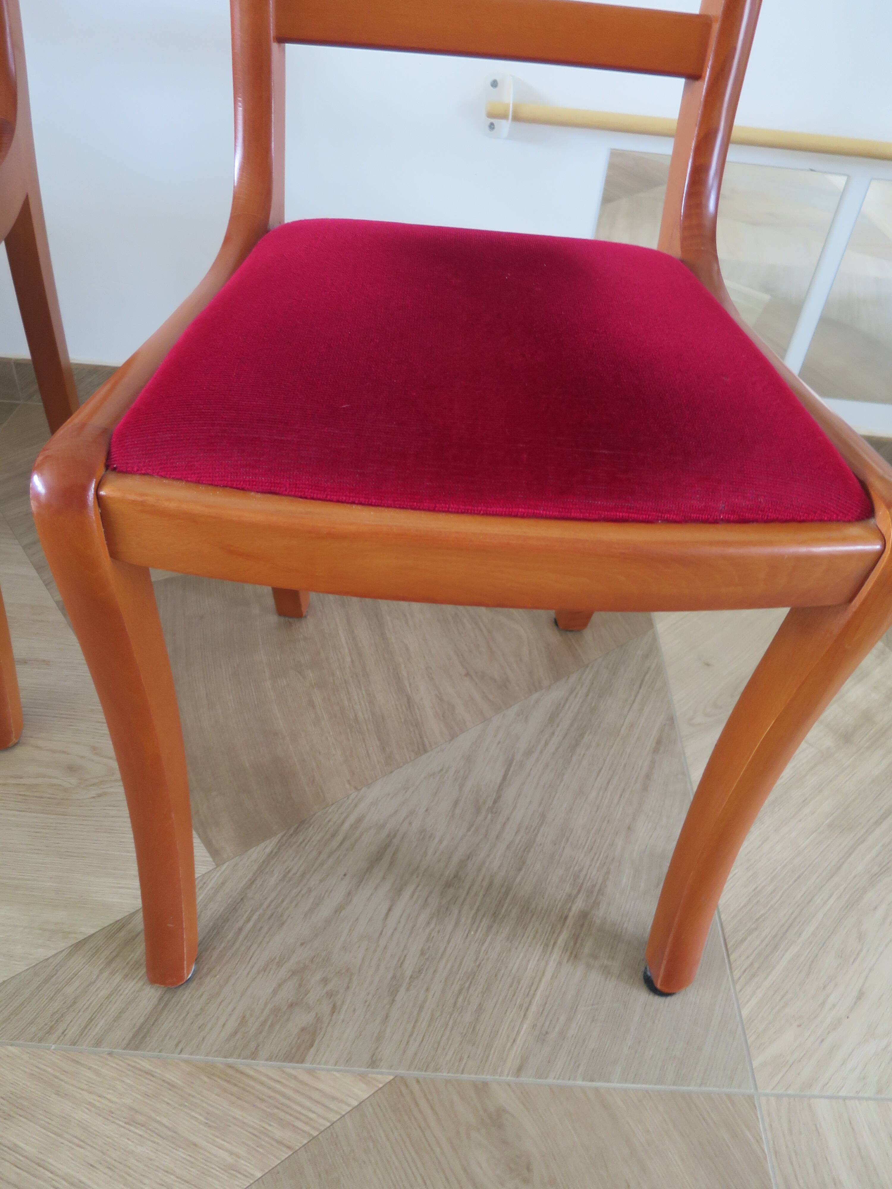 Solid cherry wood chairs and red velvet seat - Set of 4 - Louis Philippe style