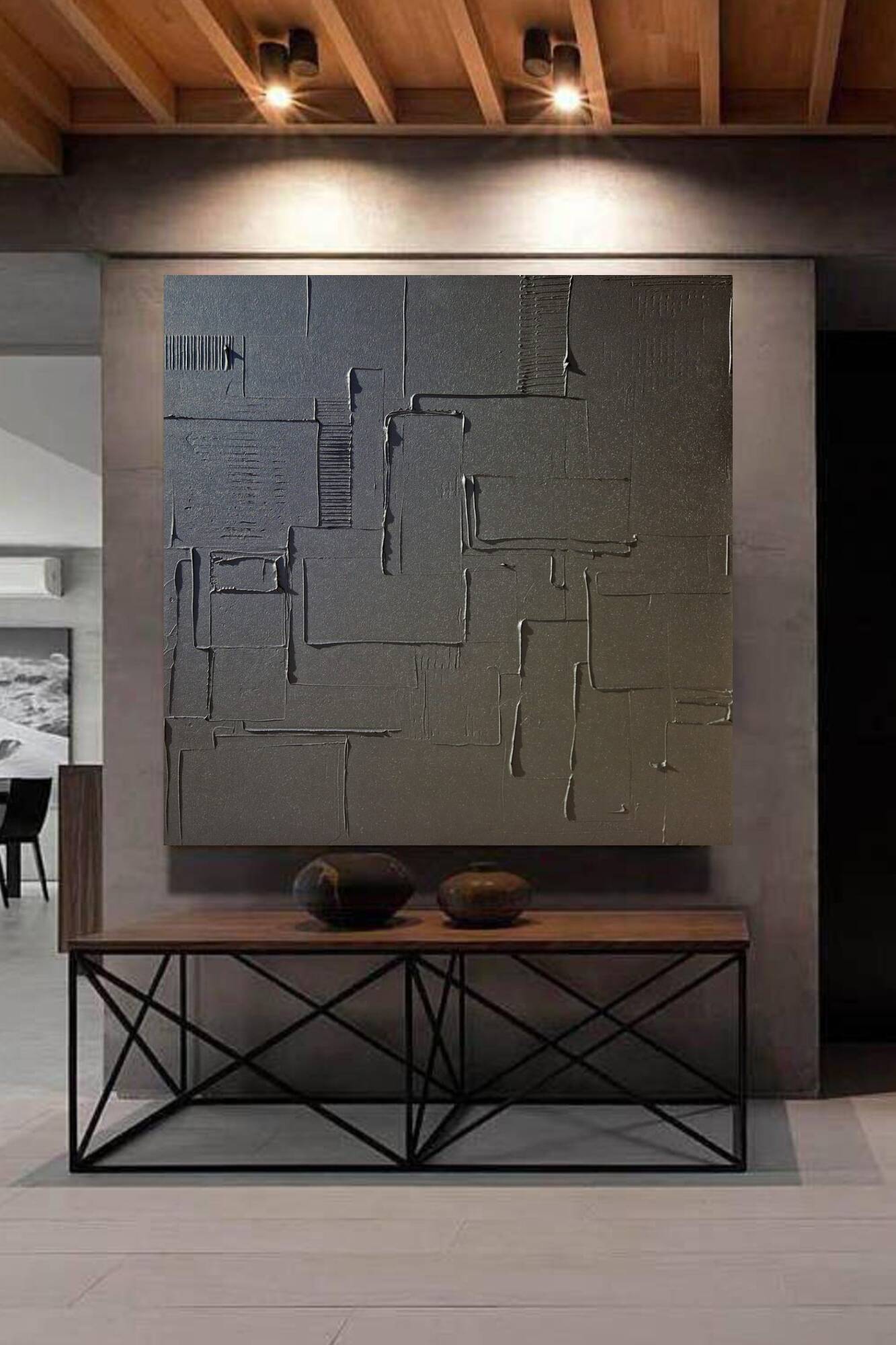 Minimalist monochrome abstract painting black