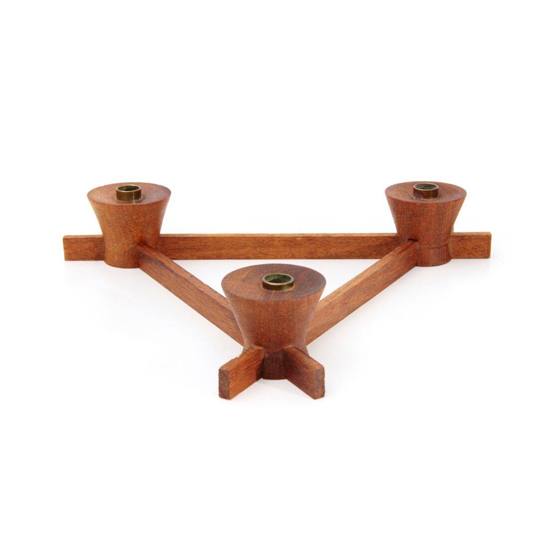 Italian candlestick in brass and Anri Form wood, 1960s.