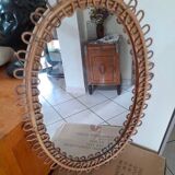 Vintage 1960s wicker rattan mirror