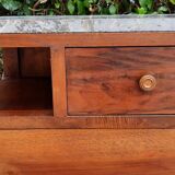 Walnut and grey marble bedside table