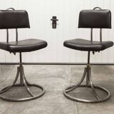 Pair of French Army telegraph operator's swivel chairs, new leather