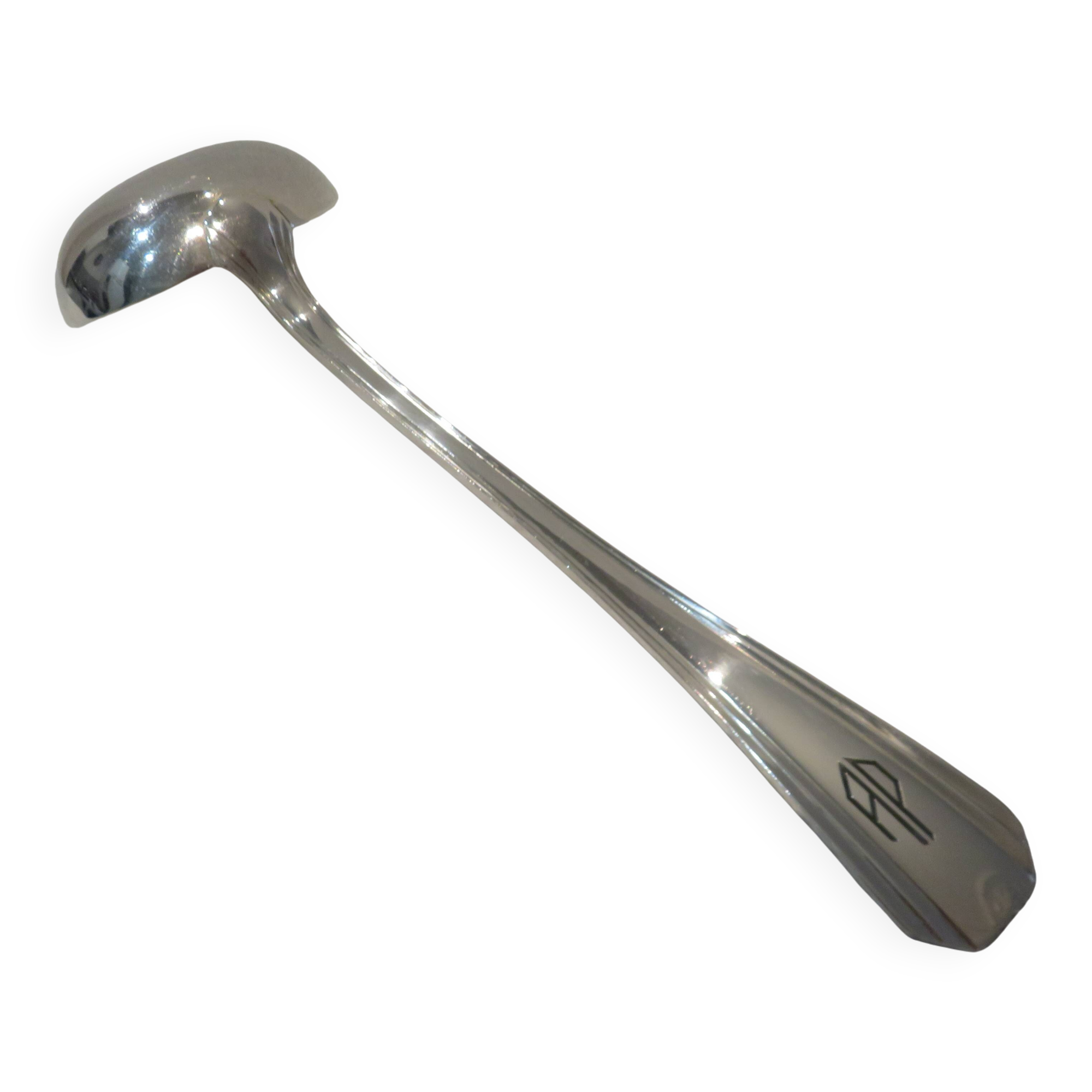 Christofle Boreal silver plated soup ladle, engraved AP 32.4cm