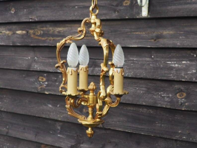 French Bronze Birdcage Chandelier: Louis XV Style 3-Branch Light