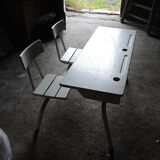 Former double school desk in white painted wood