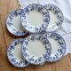 6 antique deep plates, blue and white Dresden porcelain
