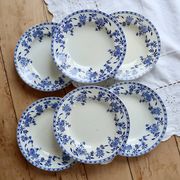 6 antique deep plates, blue and white Dresden porcelain