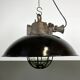 Black enamel and cast iron industrial cage pendant light, 1950s