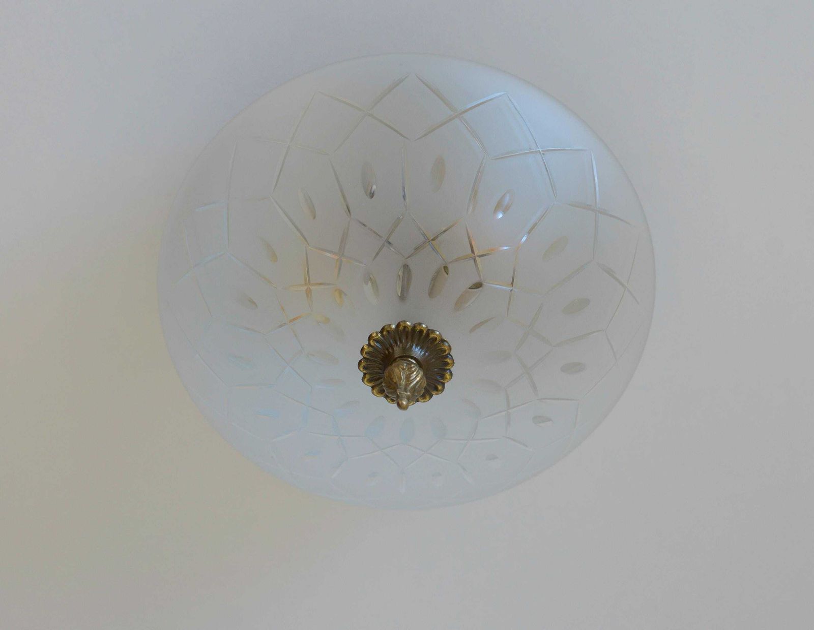 Vintage Art Deco Style Flush Mount Ceiling Light – Cut Glass & Brass.
