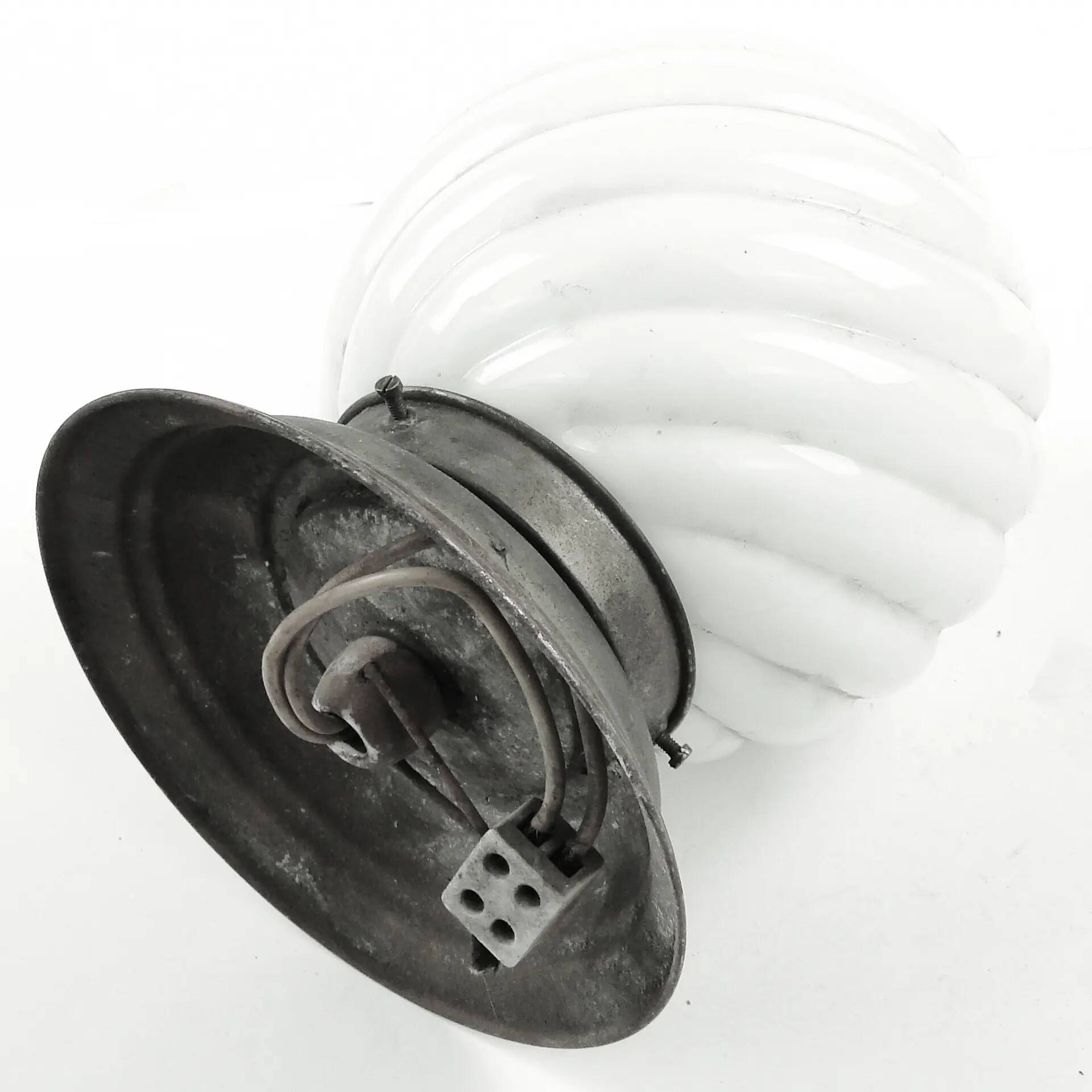 Art Deco ceiling lamp, white glass, Poland, 1930s
